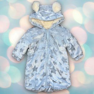 Baby Boy Blue Hooded Winter Sherpa Bunting Snowsuit Size 0-3 Months